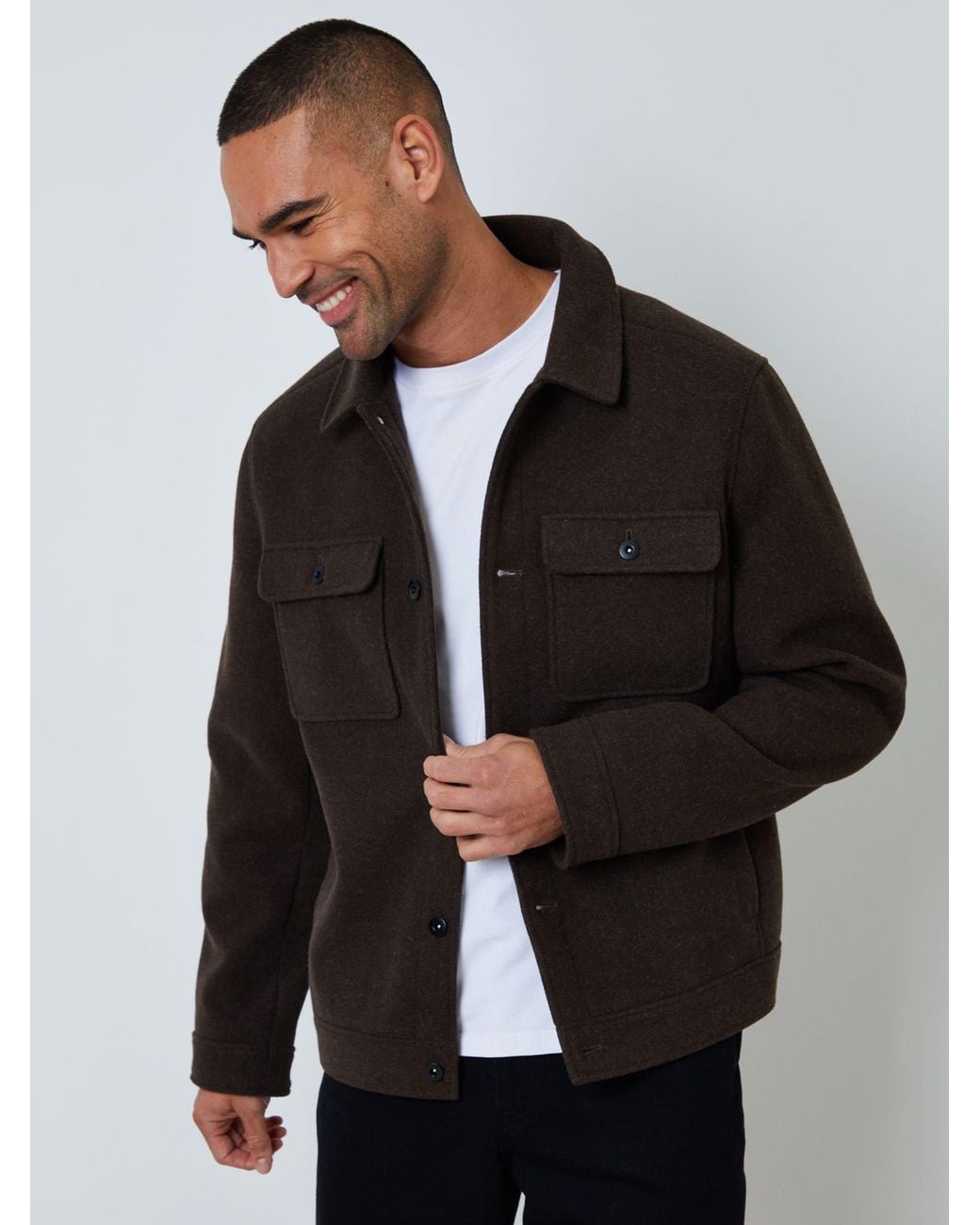 Threadbare Black Chocolate Brushed Button Up Shacket for men