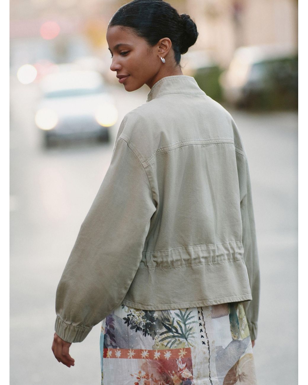 Next Green Khaki Denim Funnel Neck Zip Up Drawstring Jacket