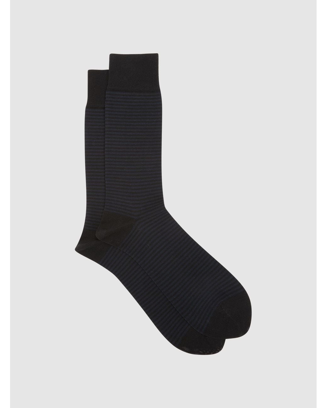 Reiss Black Mario Stripe Cotton-Blend Striped Socks for men