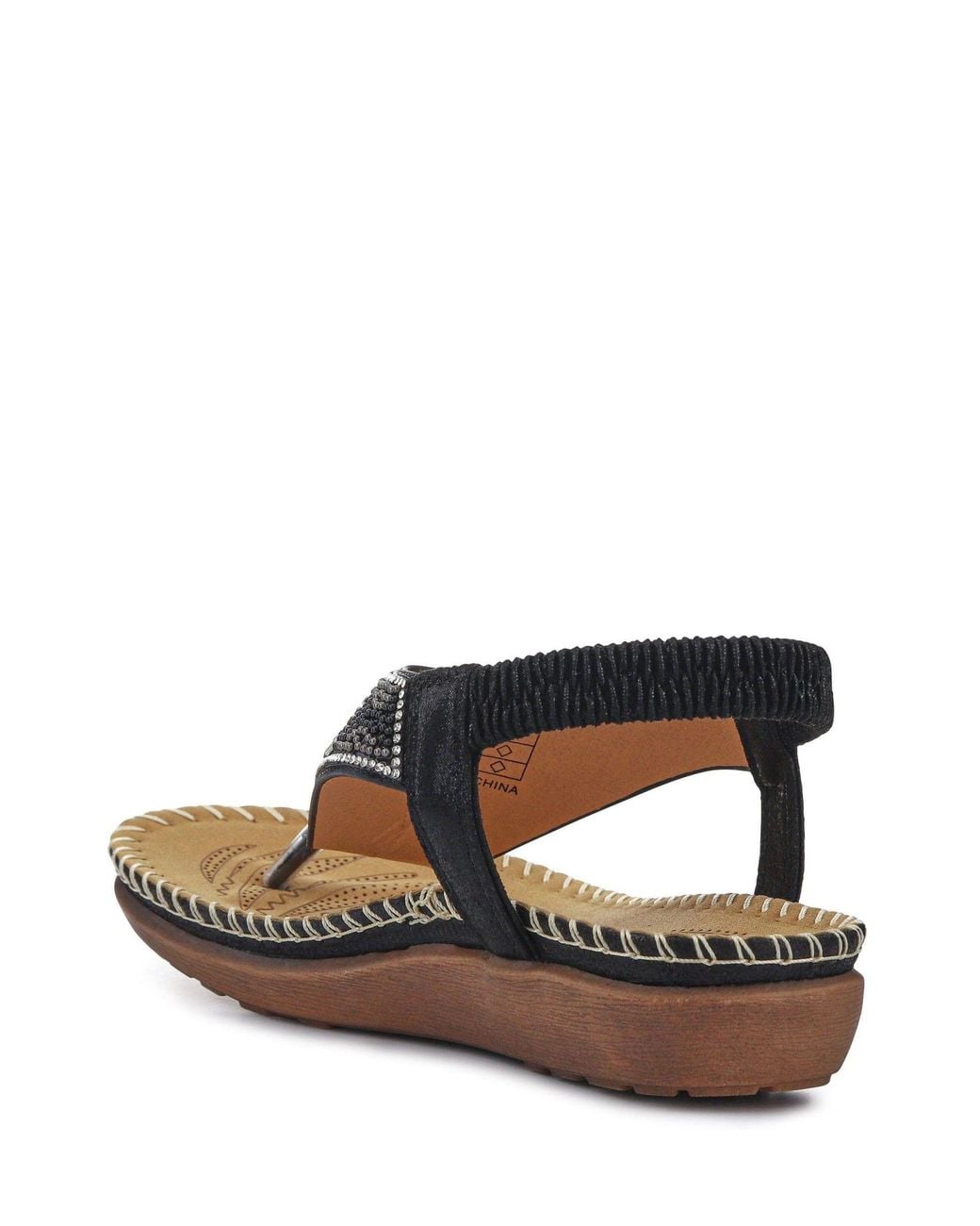 Pavers Black Elasticated Toe-Post Sandals