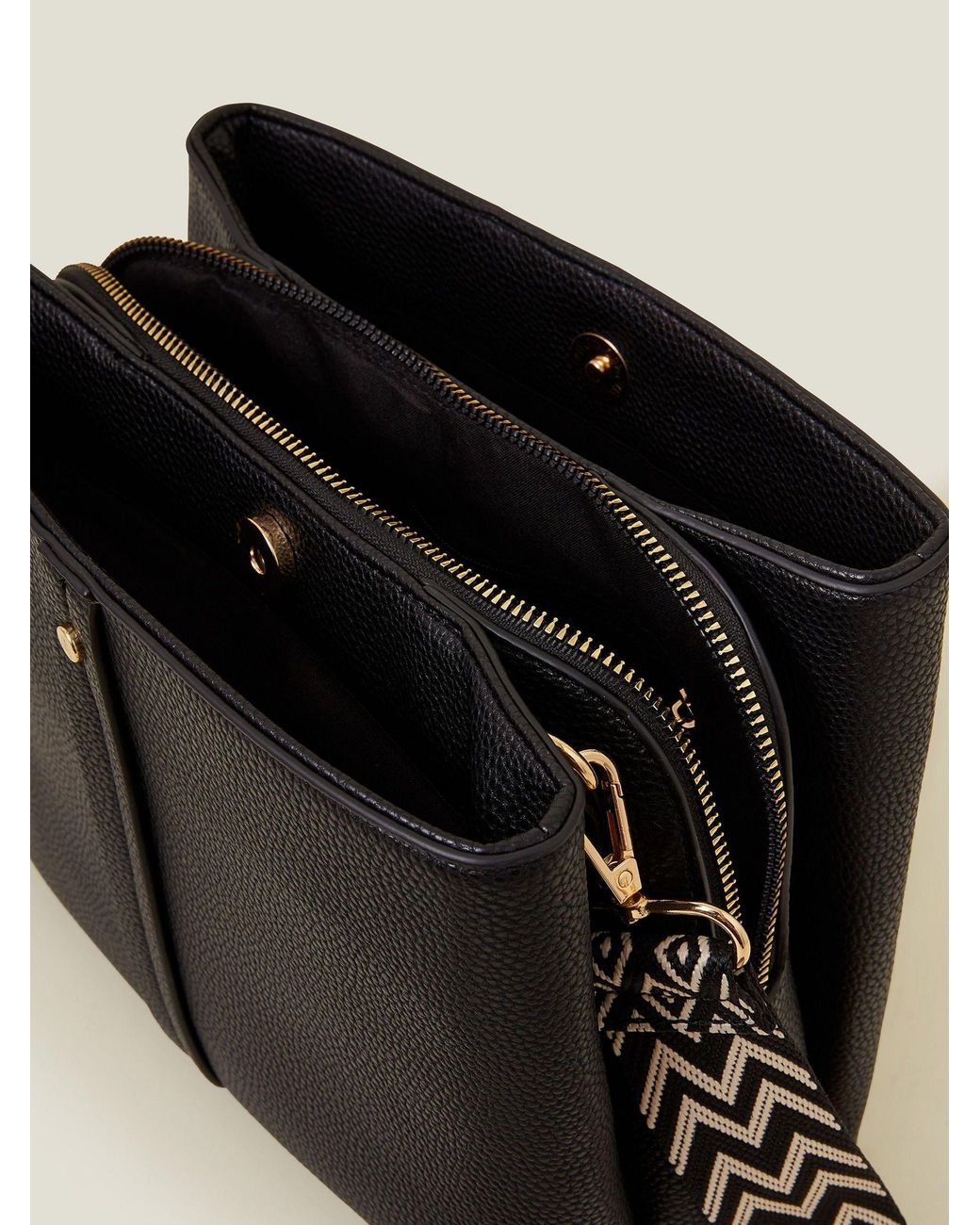 Accessorize Black Faux Leather Webbing Strap Cross-Body Bag
