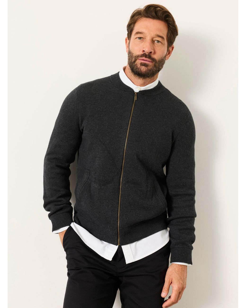 FatFace Black Ashurst Knitted Zip Front Bomber Jacket for men