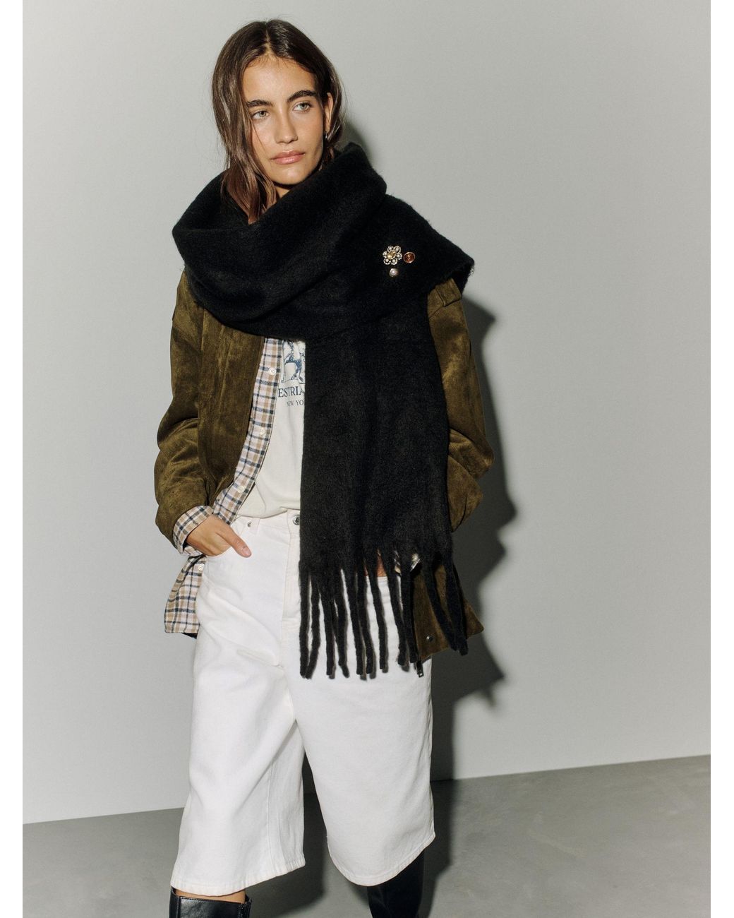Next Black Heavyweight Fringe Scarf