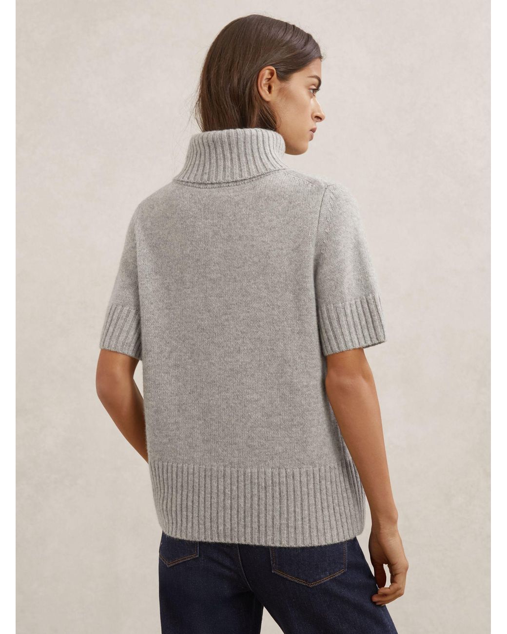 Reiss Gray Cashmere Short-Sleeve Roll-Neck Jumper