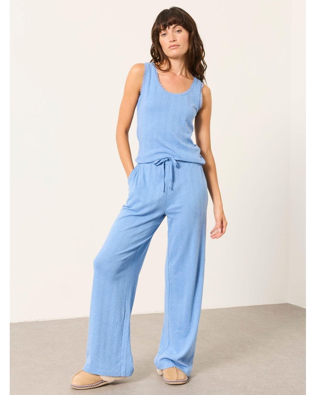 FatFace Blue Lola Pointelle Wide Leg Trousers