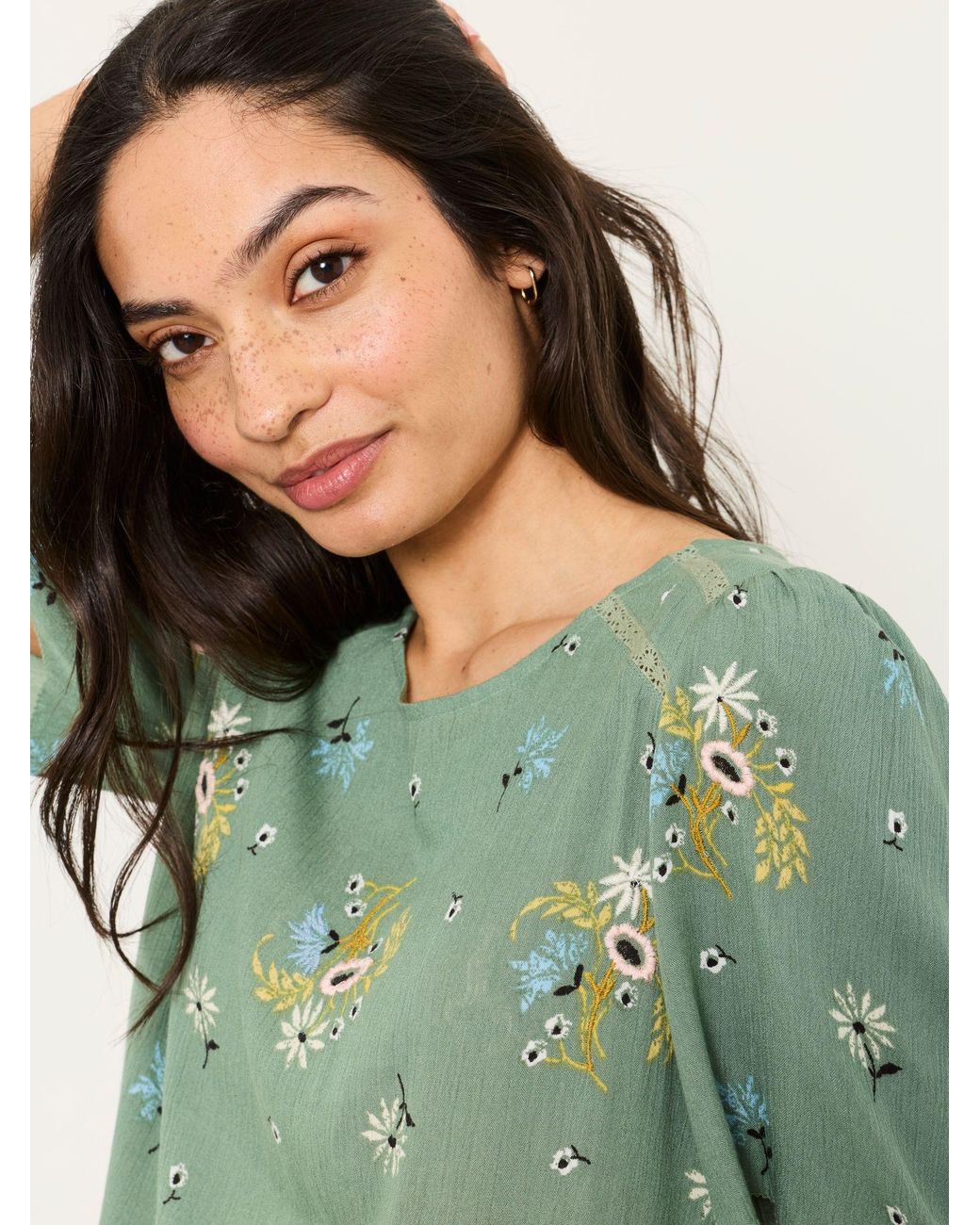 FatFace Green Sofia Embroidered Blouse