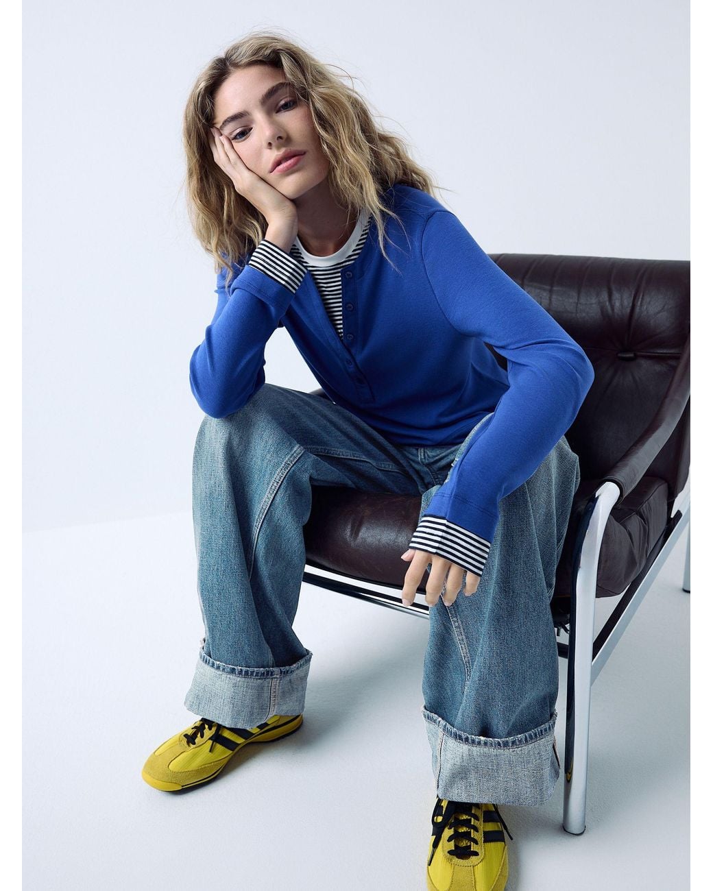 Next Blue Cobalt Button Down Long Sleeve Layer Henley