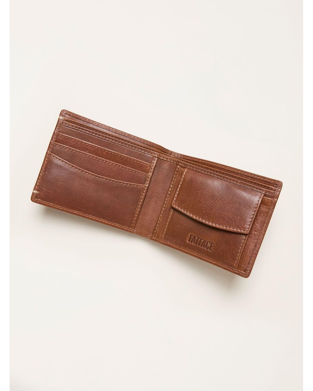 FatFace Brown Corner Stitch Detail Leather Wallet for men