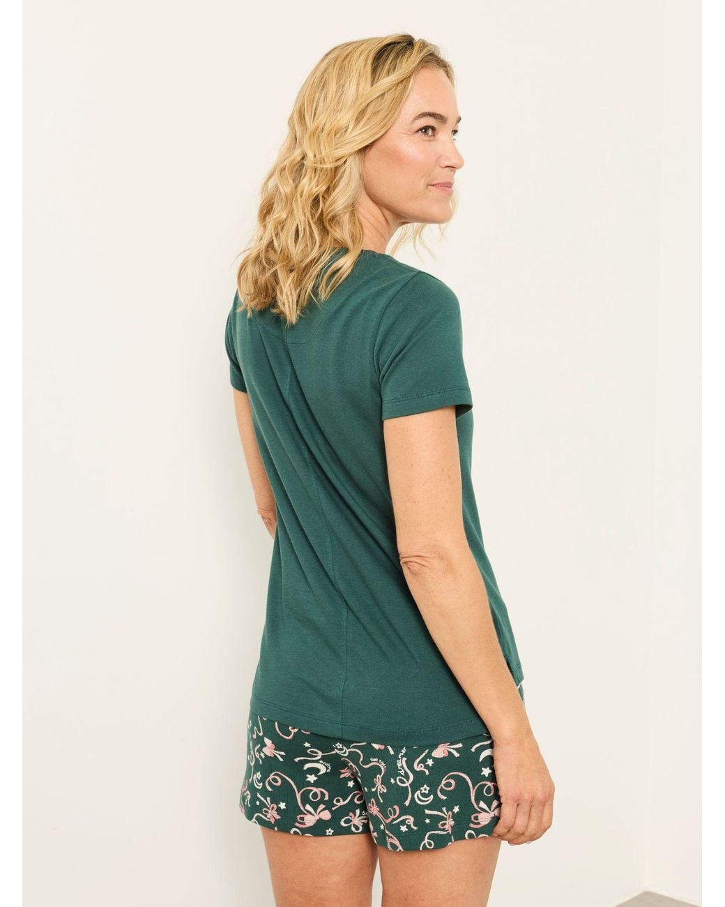 FatFace Green Bow Print Pyjama Set