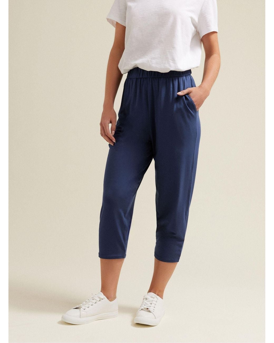 M Com Blue Elasticated Waist Cropped Hareem Trousers