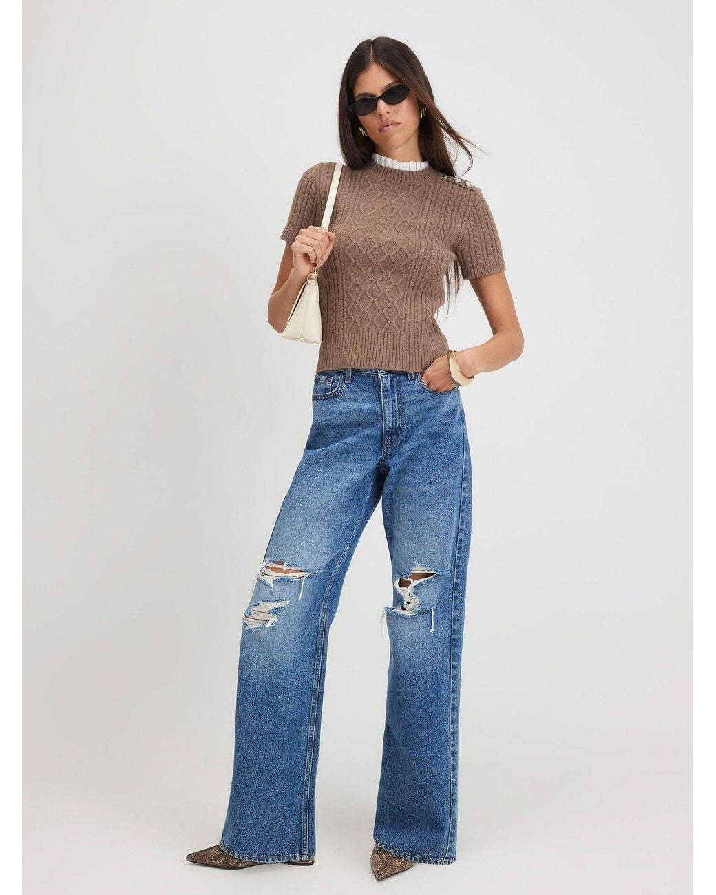 River Island Blue Cable Knit Collared Top