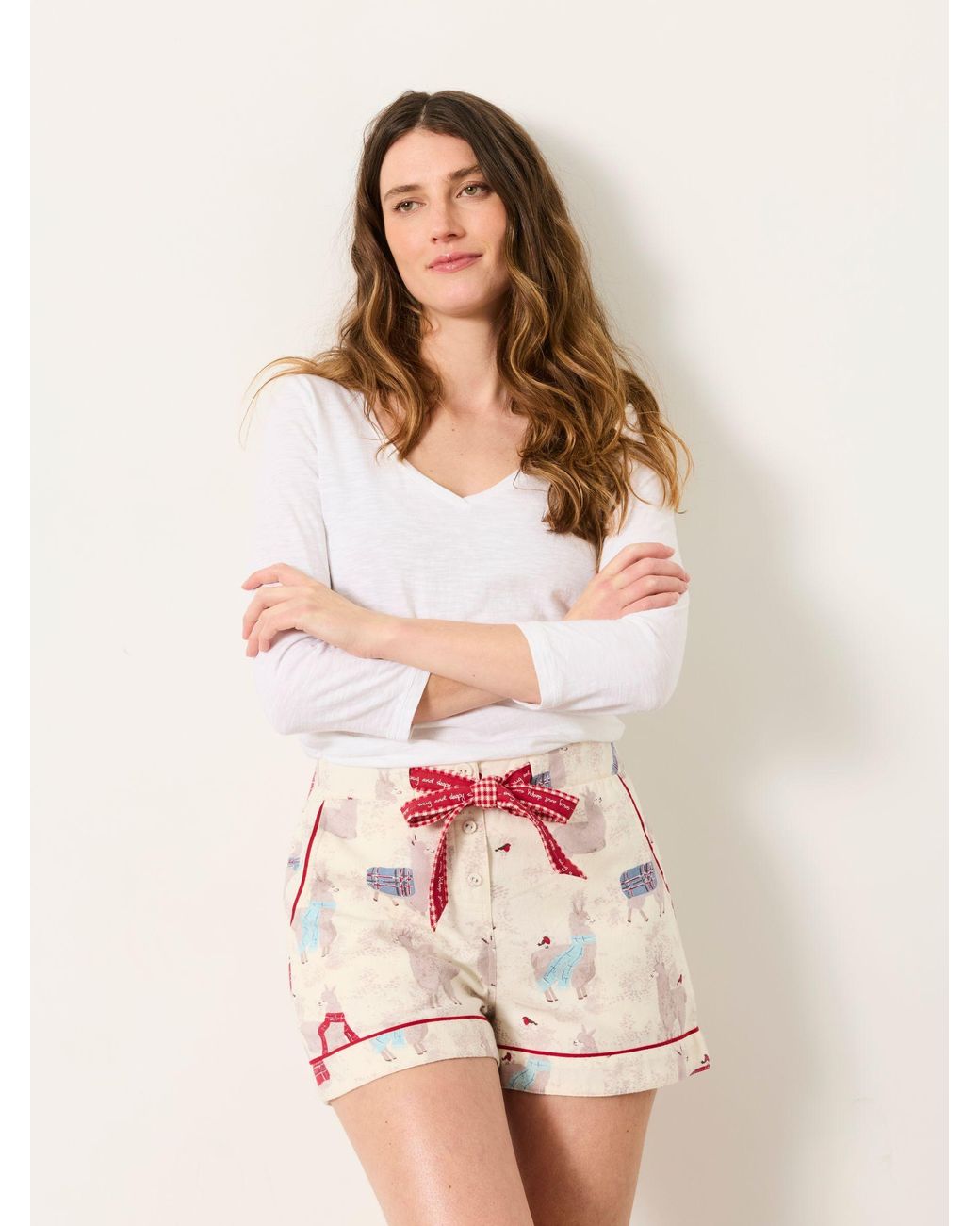 FatFace Pink Fatface Classic Ivory Llama Christmas Pyjama Shorts