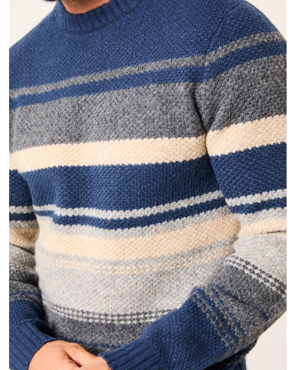 FatFace Blue Calder Stripe Crew Neck Knitted Jumper for men