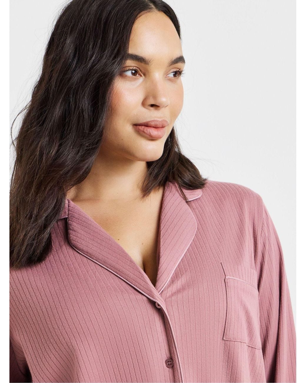 Figleaves Pink Soft Knit Ribbed Pyjamas Set