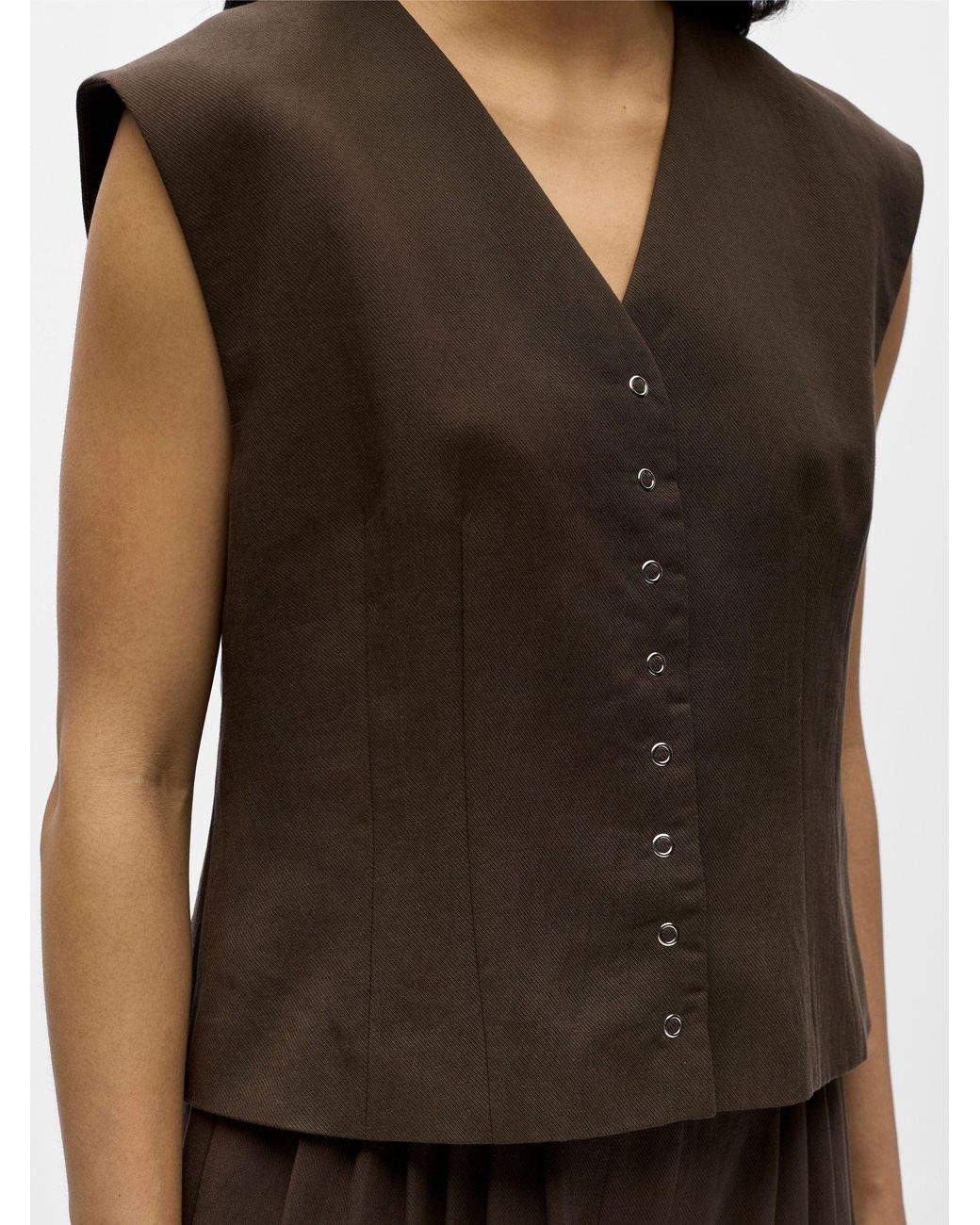 Object Brown Chocolate Tailored Touch Of Linen Waistcoat