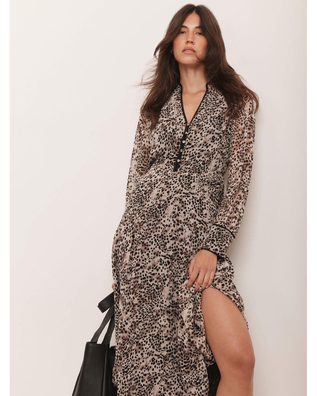 Mint Velvet Leopard Print Asymmetric Midi Dress in Brown | Lyst