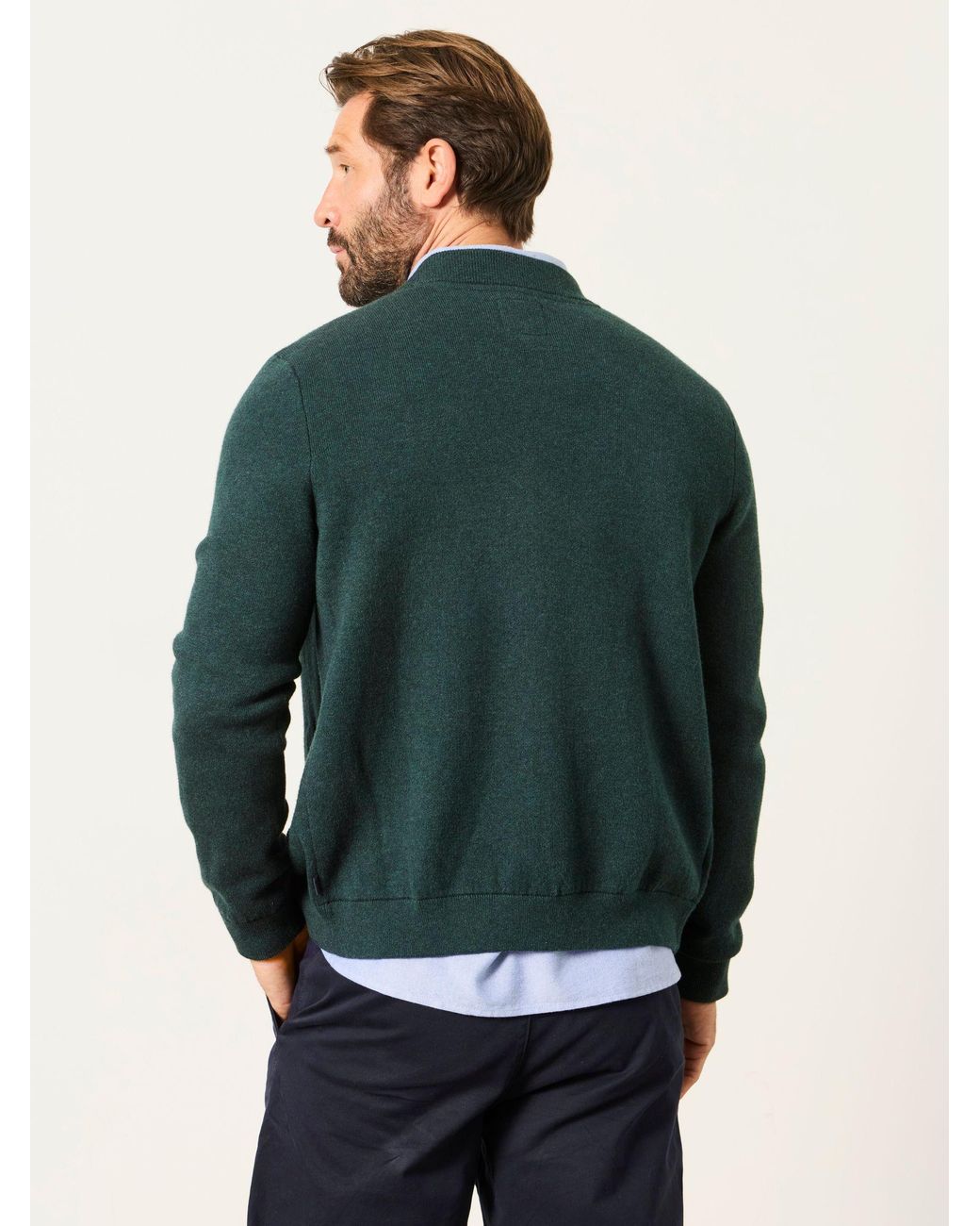 FatFace Blue Ashurst Knitted Zip Front Bomber Jacket for men