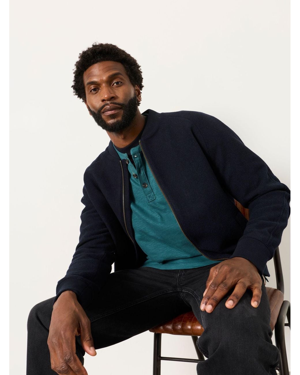 FatFace Blue Woodside Long Sleeve Henley Top for men