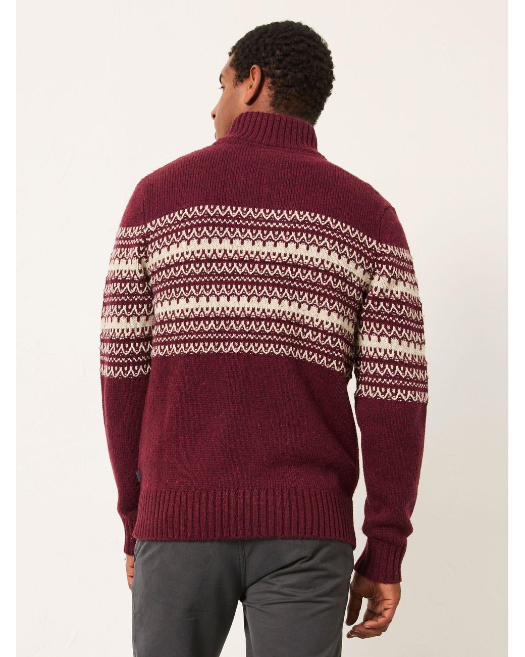 FatFace Brown Fairisle Knitted Half Neck Jumper for men