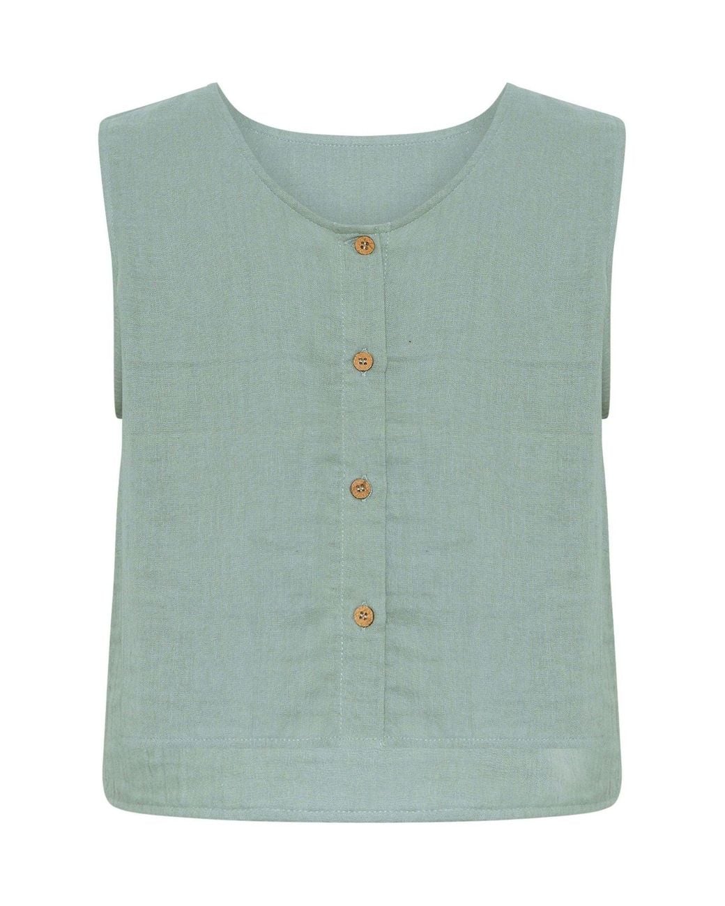 PixieGirl Petite Green Cheesecloth Button Top