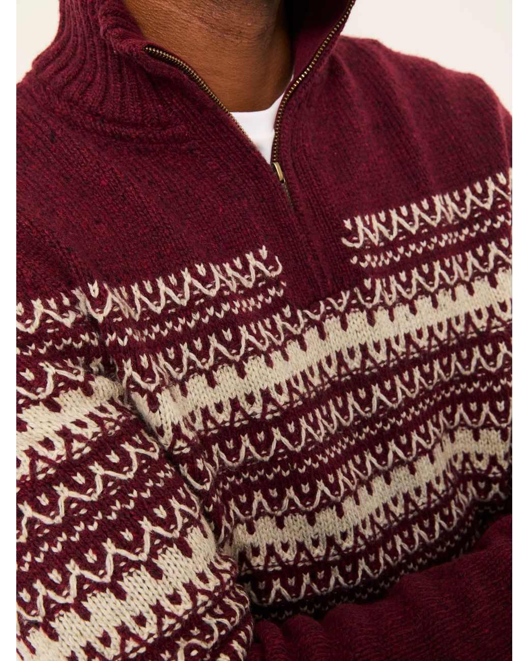 FatFace Brown Fairisle Knitted Half Neck Jumper for men