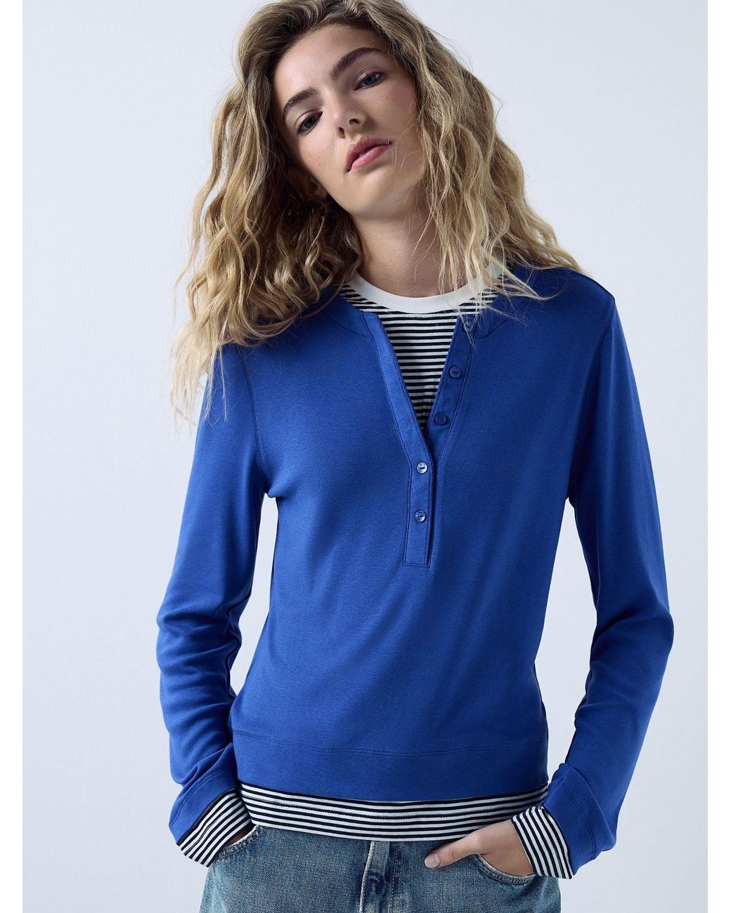 Next Blue Cobalt Button Down Long Sleeve Layer Henley