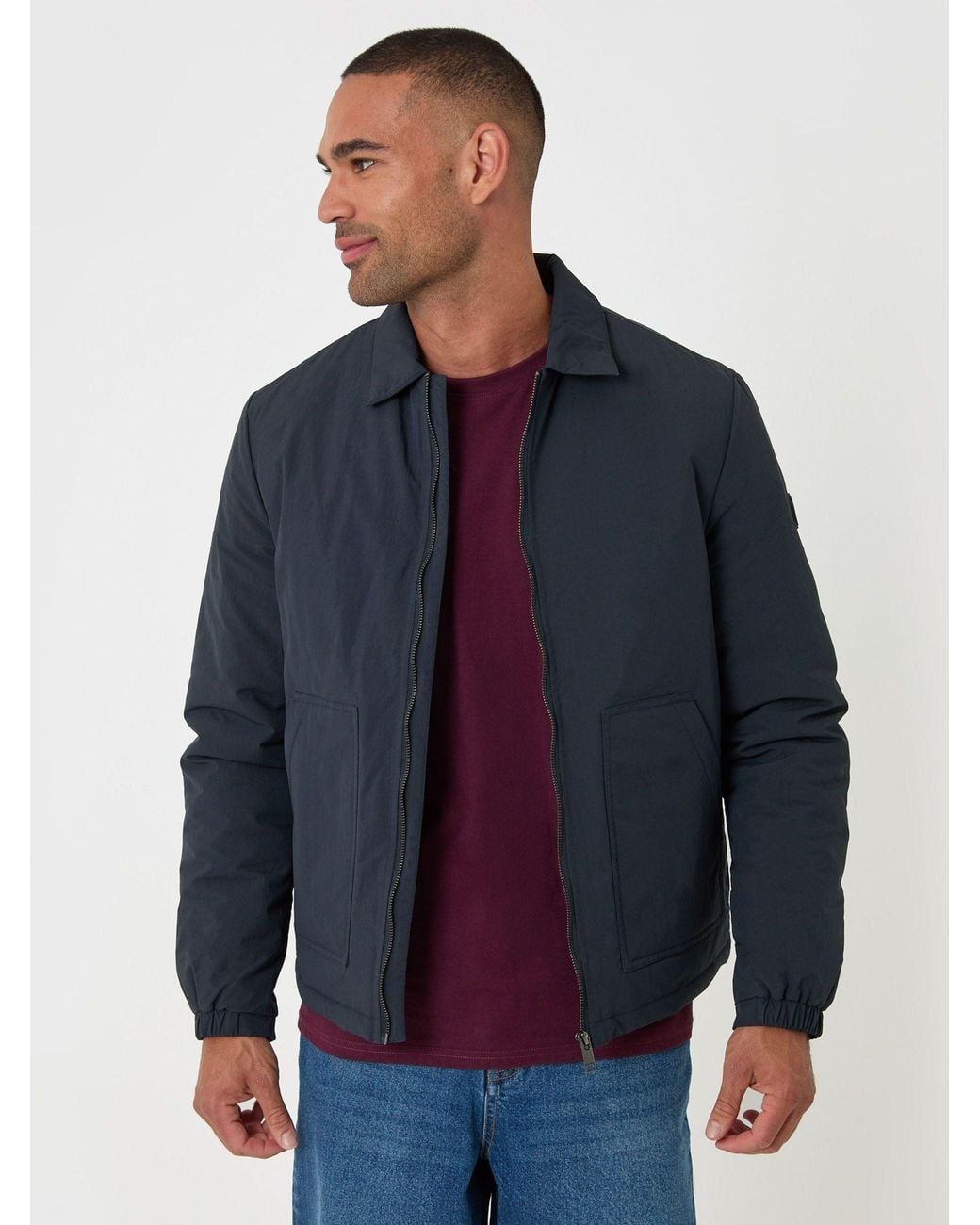 Threadbare Blue Showerproof Collared Harrington Jacket for men