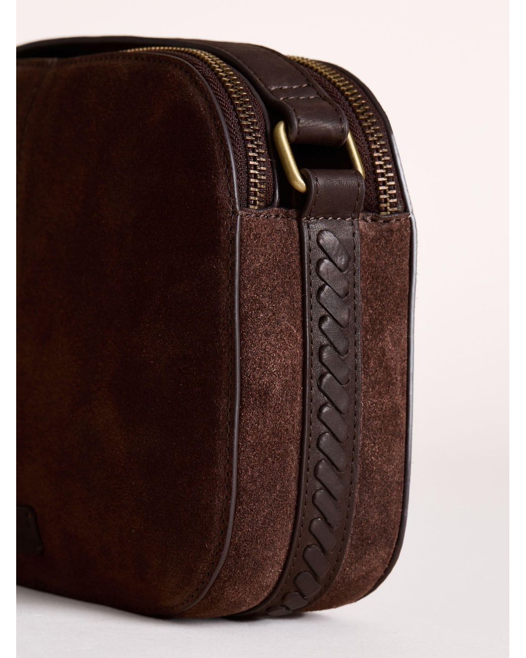 Lakeland Leather Chocolate Scales Suede Camera Bag in Brown | Lyst
