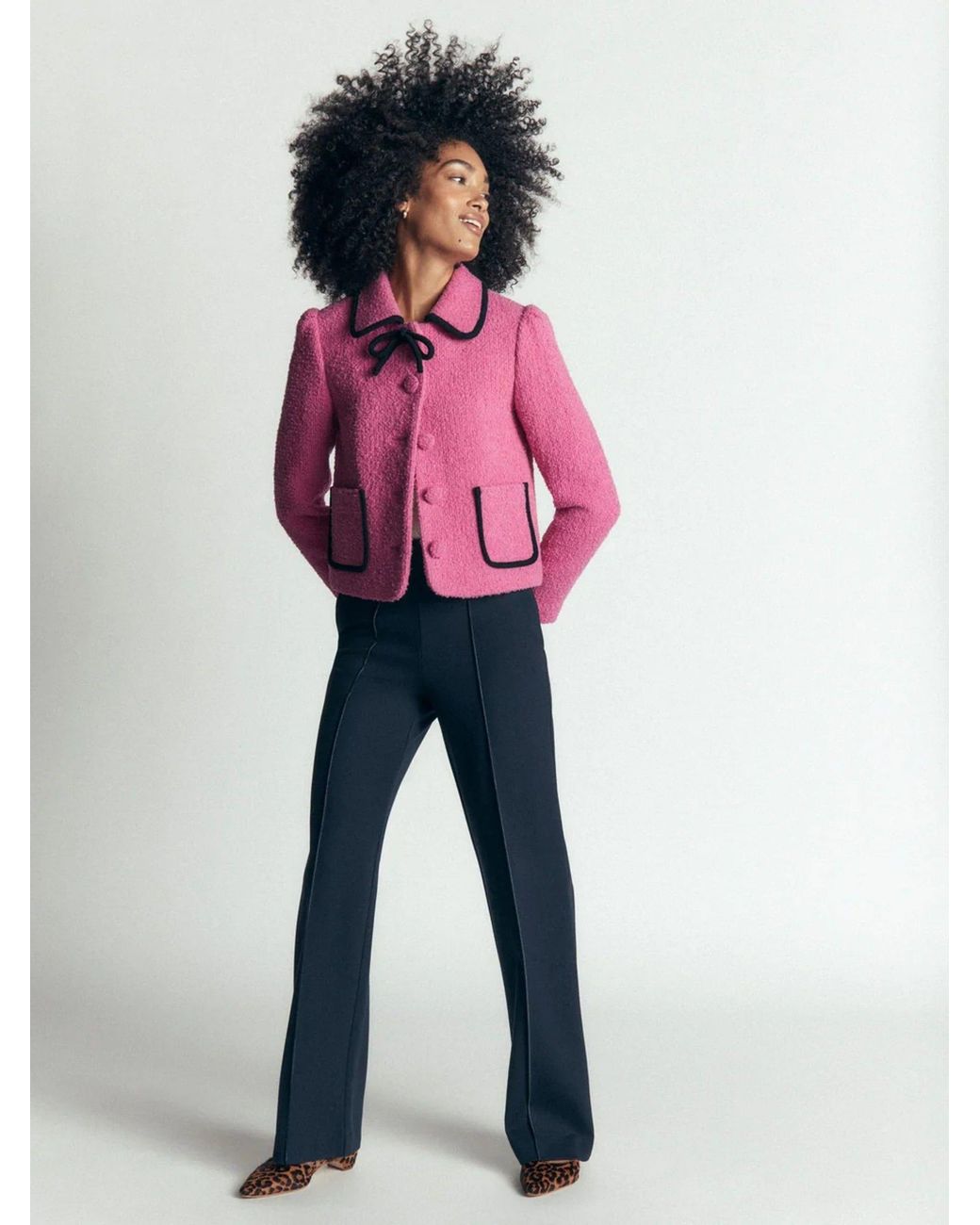 Boden Pink Branscombe Wool Bow Jacket