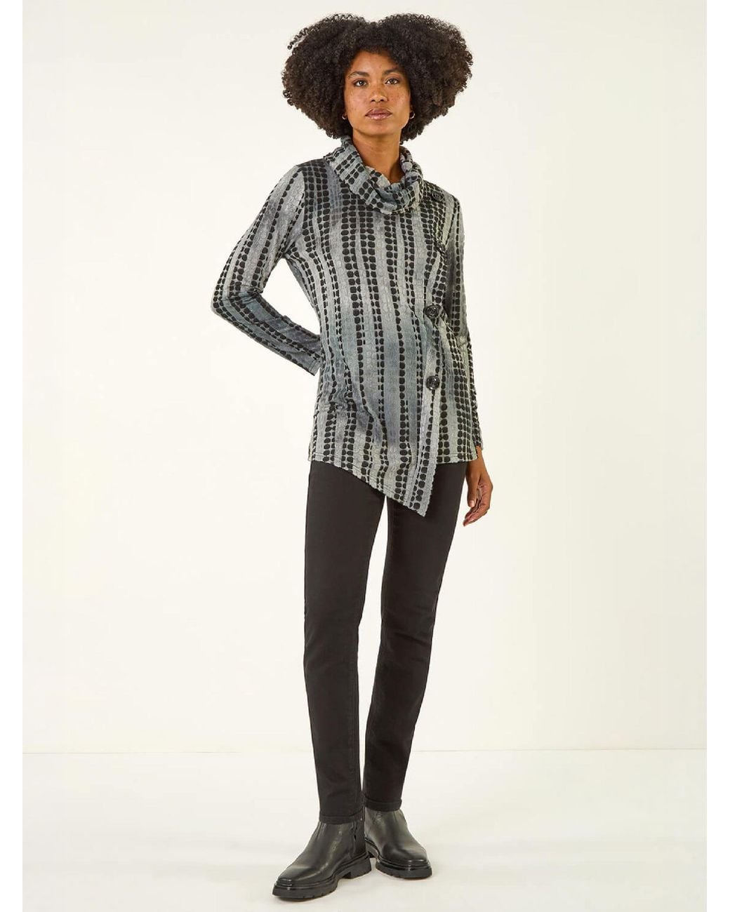 Roman Gray Cowl Neck Buttoned Top