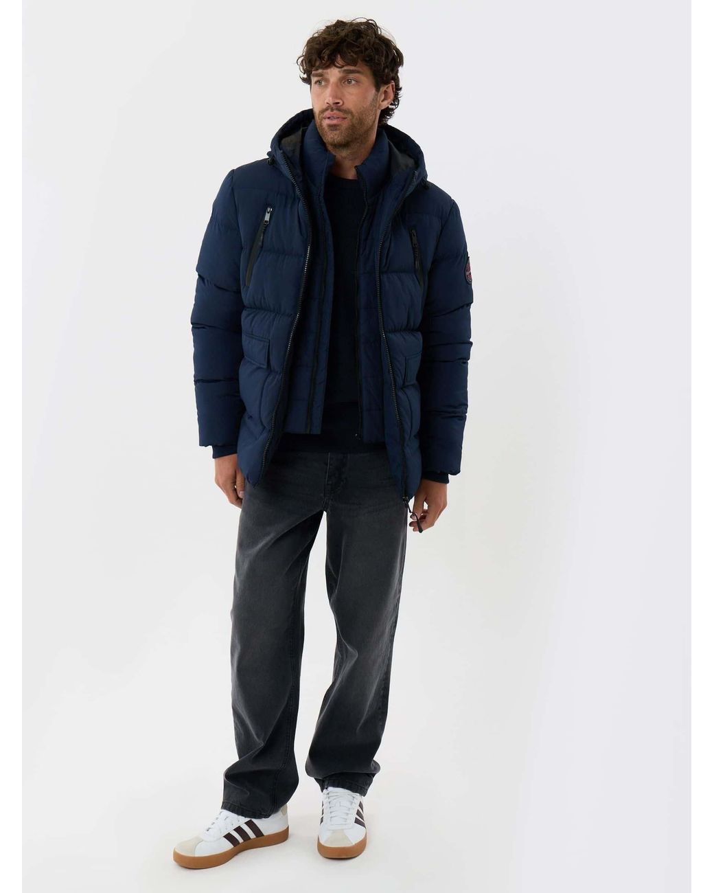 Threadbare Blue Showerproof Padded Double Zip Coat for men