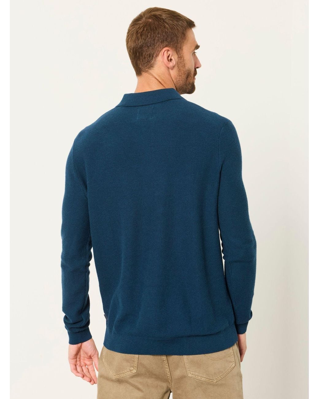 FatFace Blue Rye Long Sleeve Knitted Polo Shirt for men