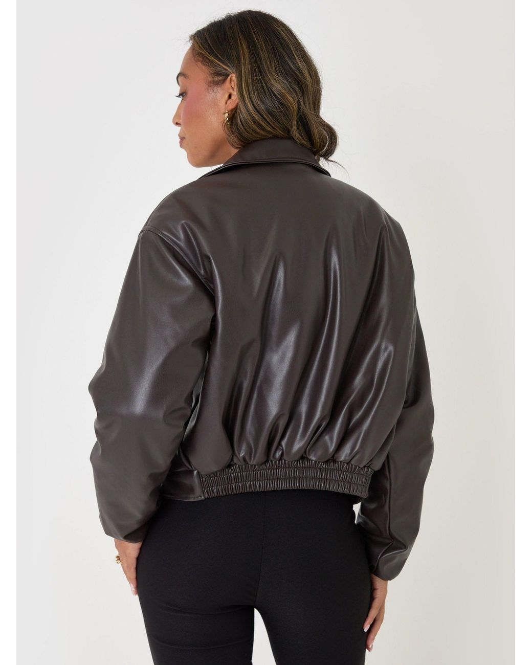 Threadbare Brown Faux Leather Bubble Bomber Jacket