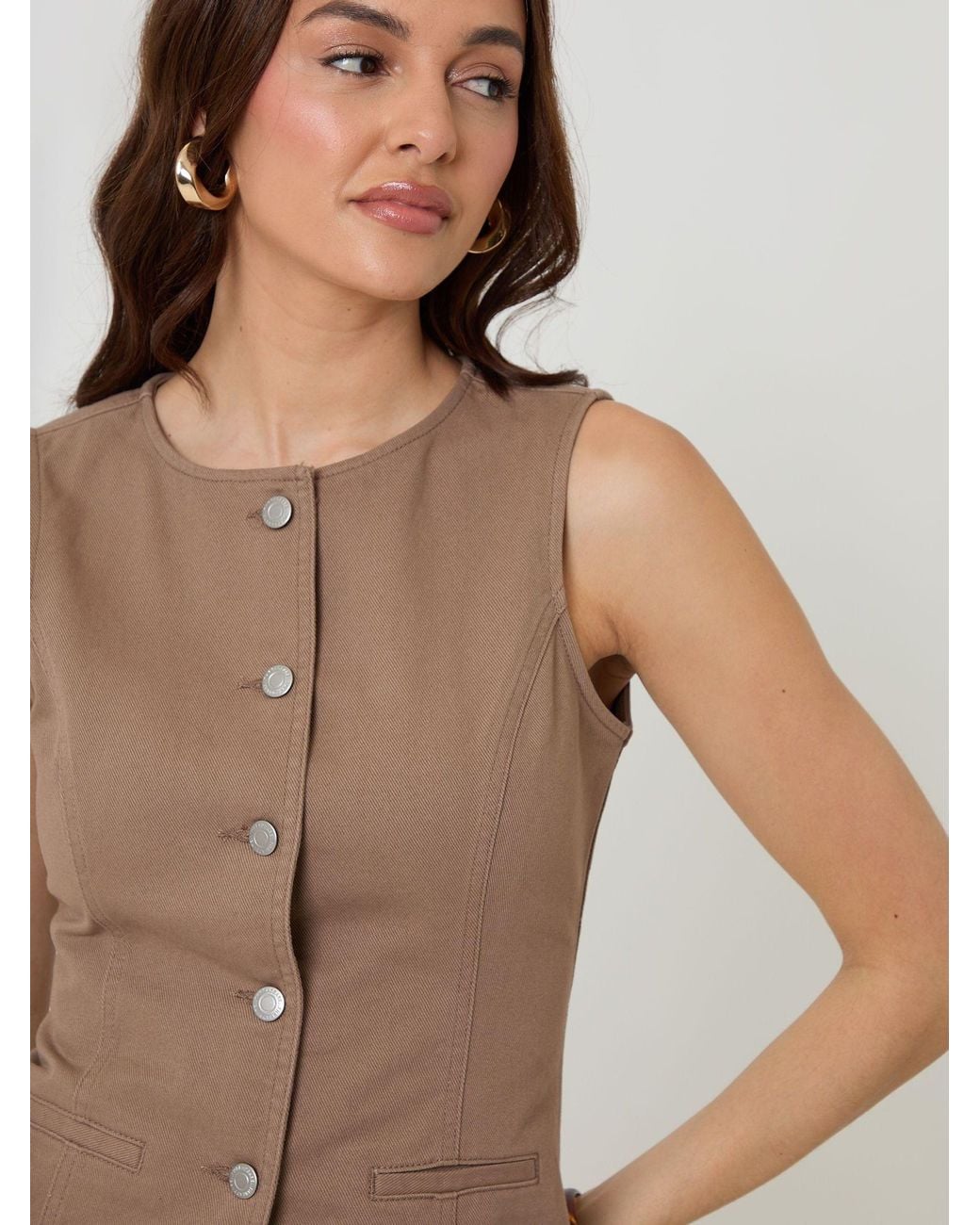 Threadbare Natural Denim Longline Waistcoat