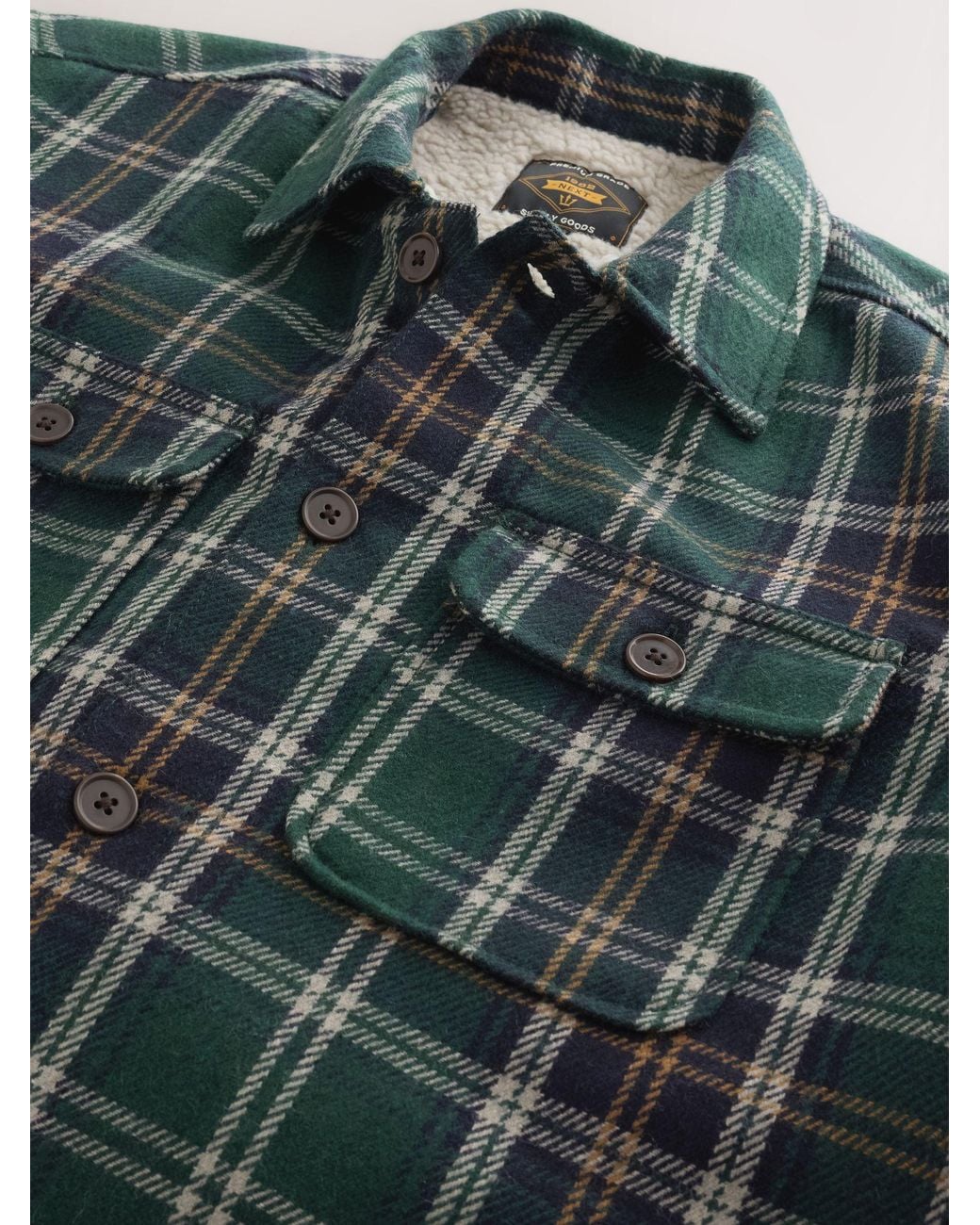 Next Green Dark Borg Lined Check Shacket for men