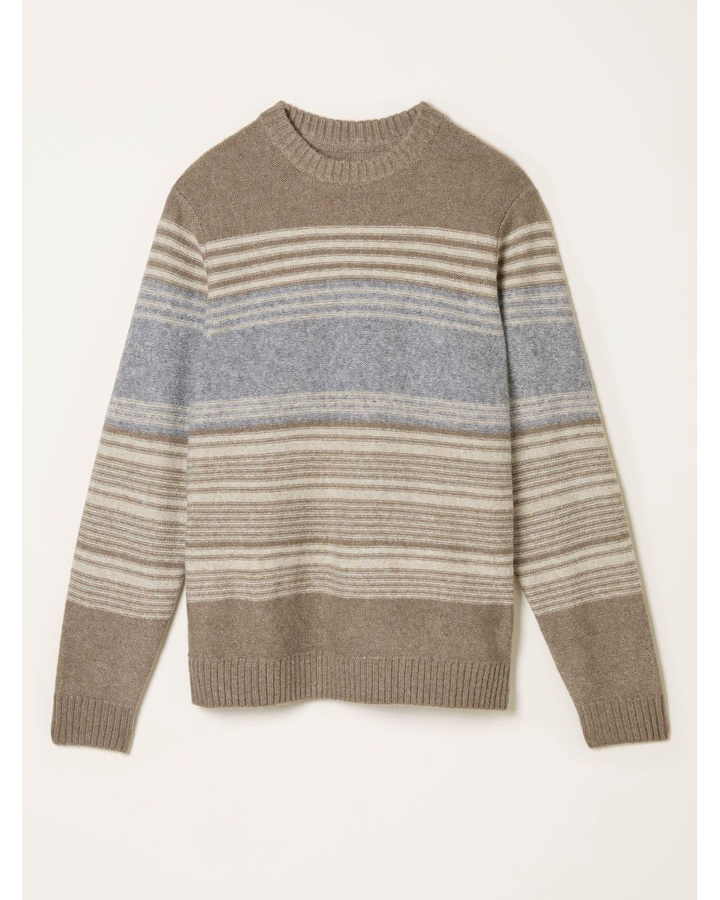 FatFace Gray Calder Stripe Crew Neck Knitted Jumper for men