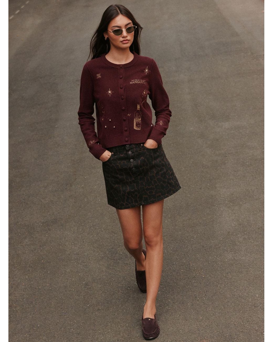 Next Black Leopard Denim Mini Skirt