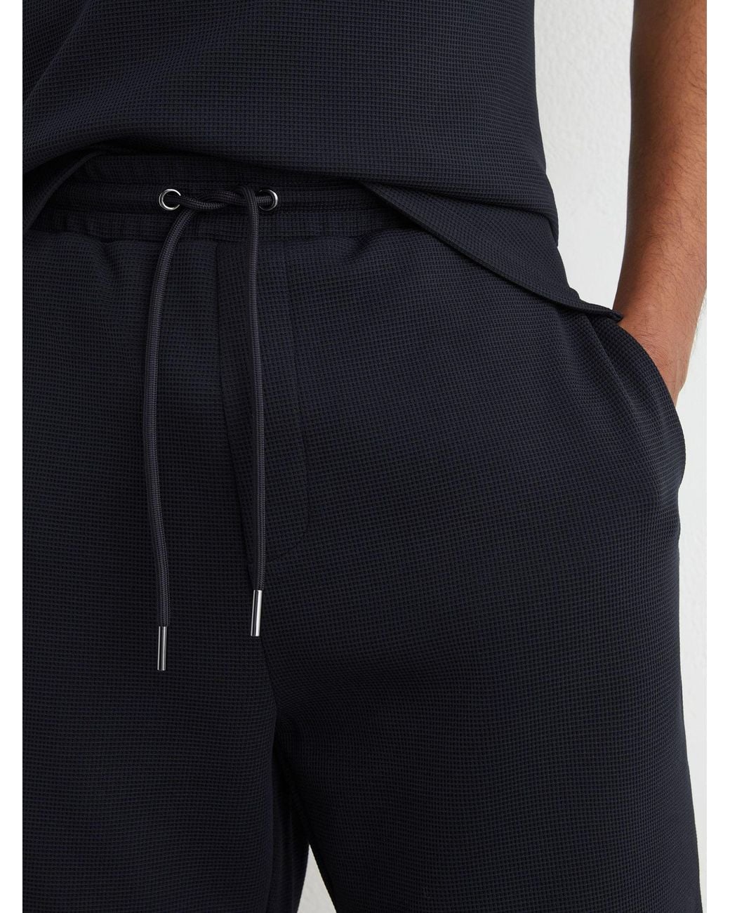 Reiss Blue Renly Textured Drawstring Shorts for men