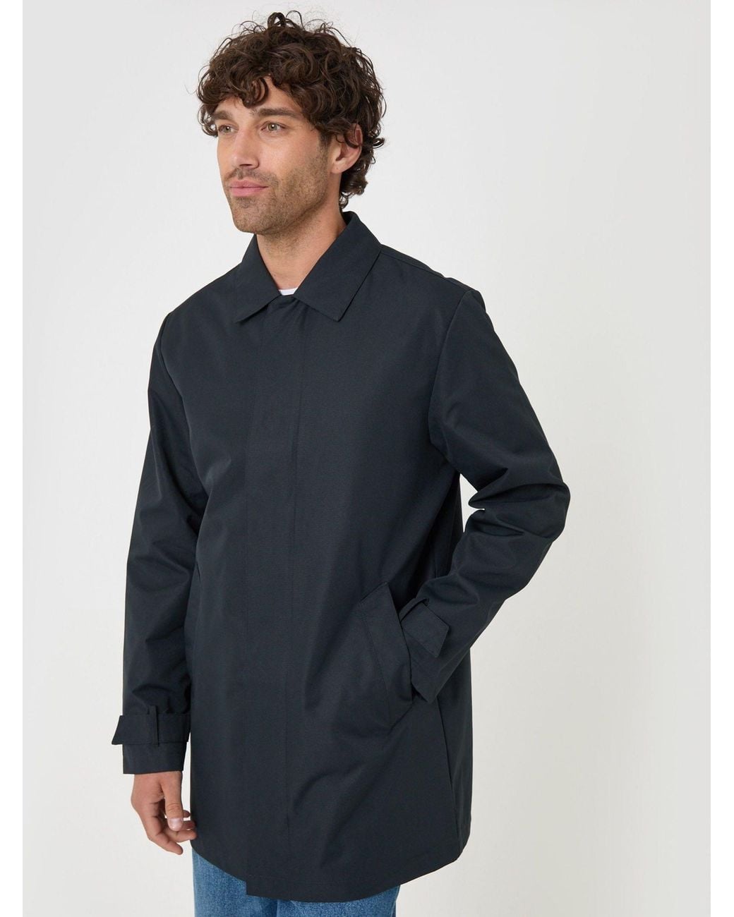 Threadbare Blue Showerproof Collared Longline Jacket for men