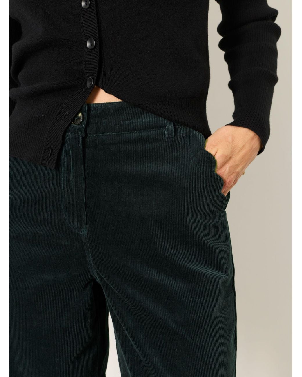 FatFace Black Hove Petite Wide Leg Cord Trousers