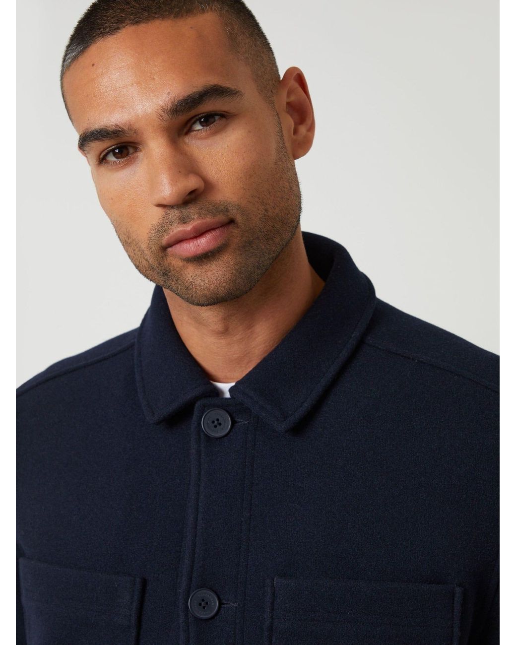 Threadbare Blue Faux Wool Button Up Quilted Shacket for men
