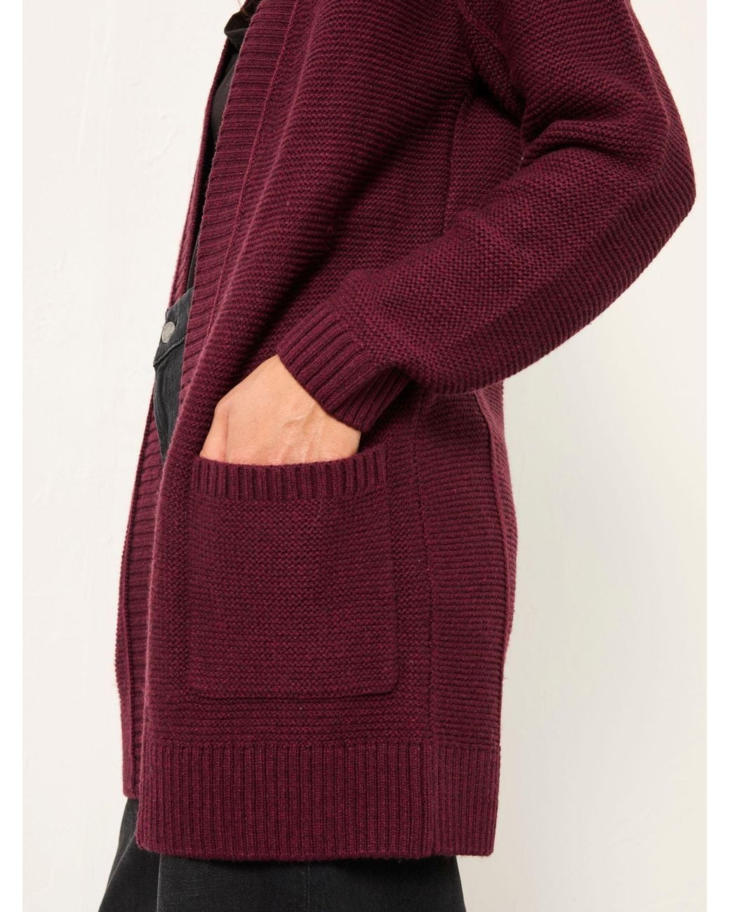 FatFace Red Harriet Longline Knitted Cardigan
