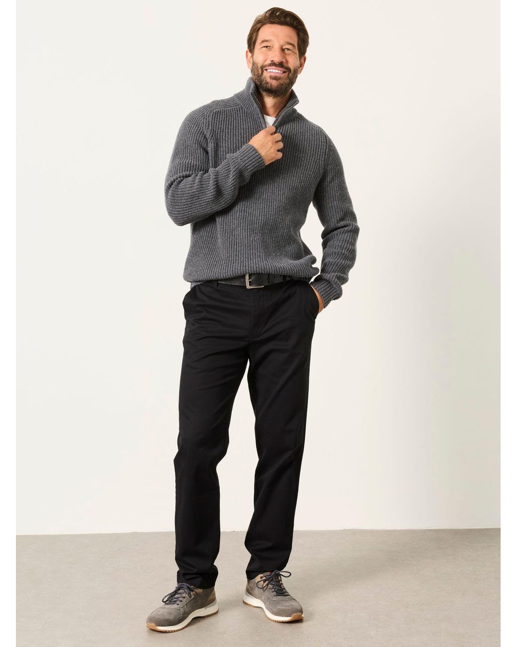FatFace Gray Ember Quarter Zip Knitted Jumper for men
