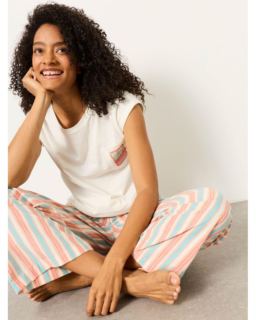 FatFace Natural 2 Piece Jersey Woven Pyjama Set