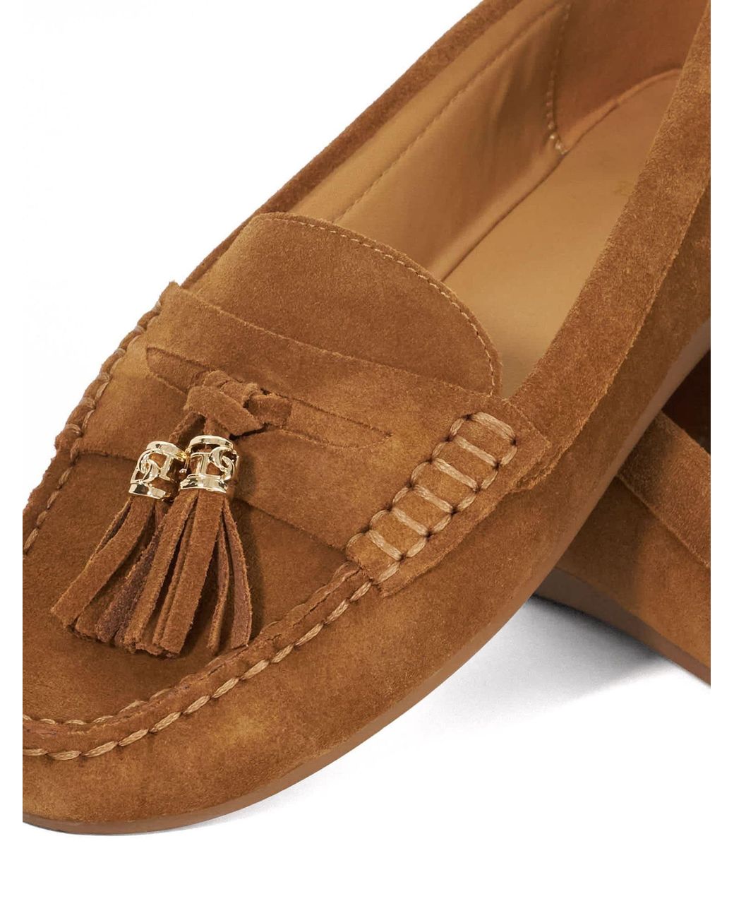 Dune Brown Wide Fit Leather Tassle Detail Soft Loafers