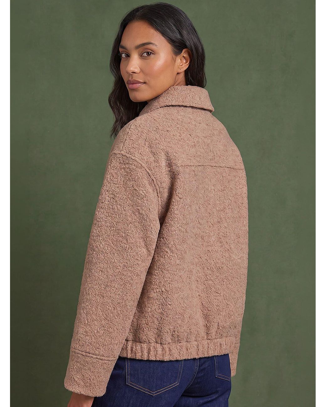 Roman Green Boucle Bomber Jacket