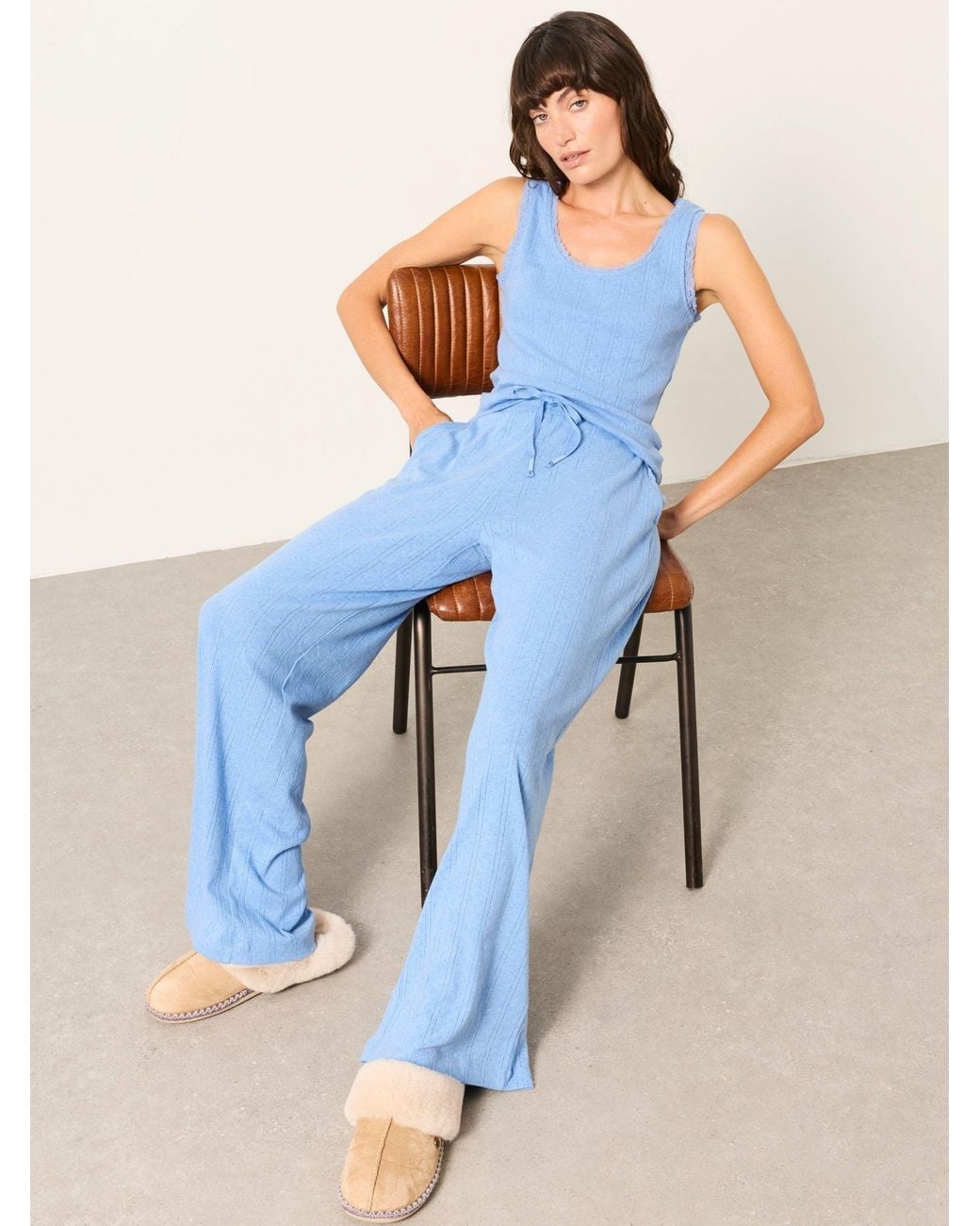 FatFace Blue Lola Pointelle Wide Leg Trousers