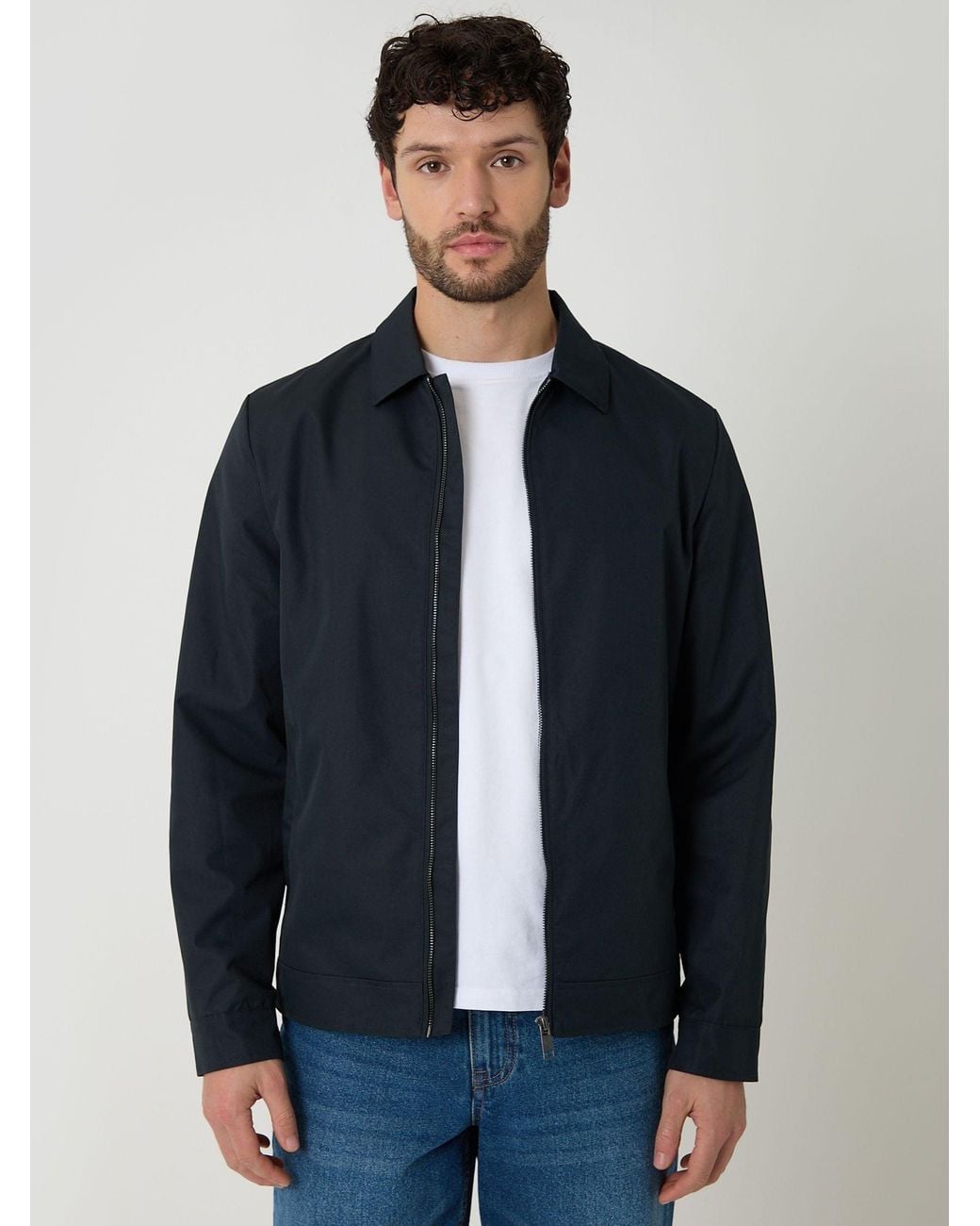 Threadbare Blue Showerproof Lightweight Collared Zip Through Jacket for men