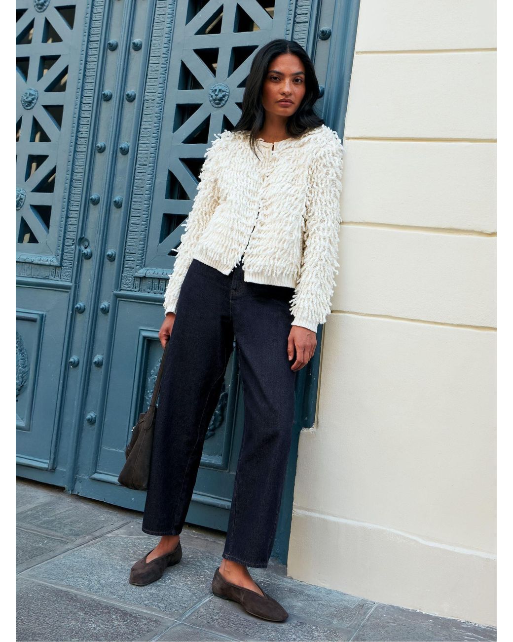Ro & Zo White Loop Knit Wool Blend Jacket