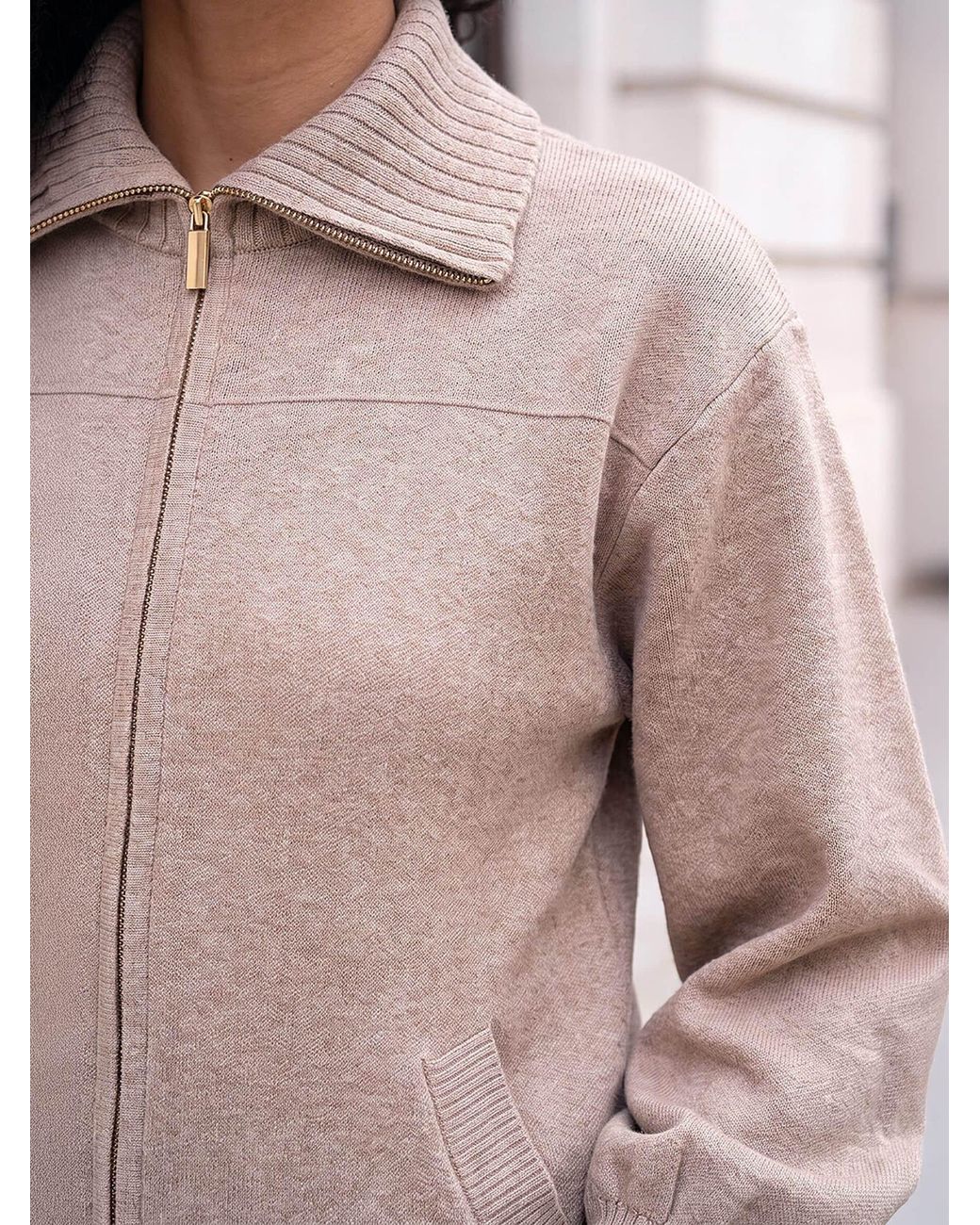 Roman Natural Knitted Bomber Jacket